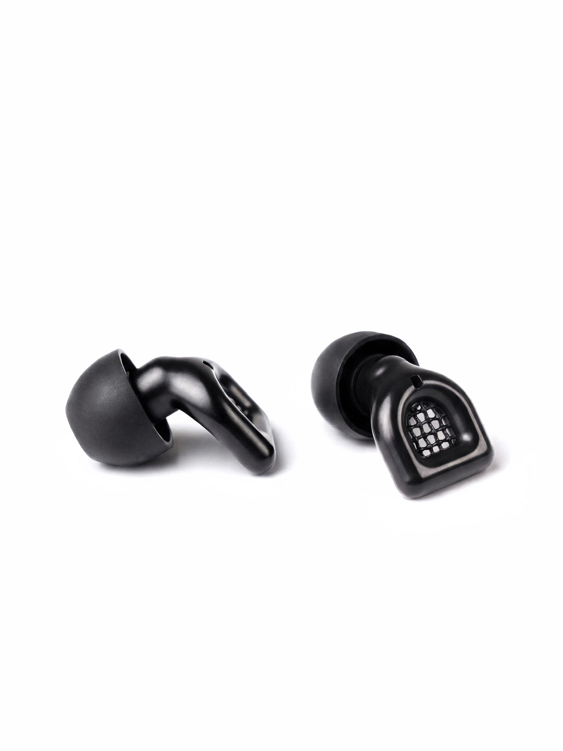Pair of black MUSED earplugs with black silicone tips